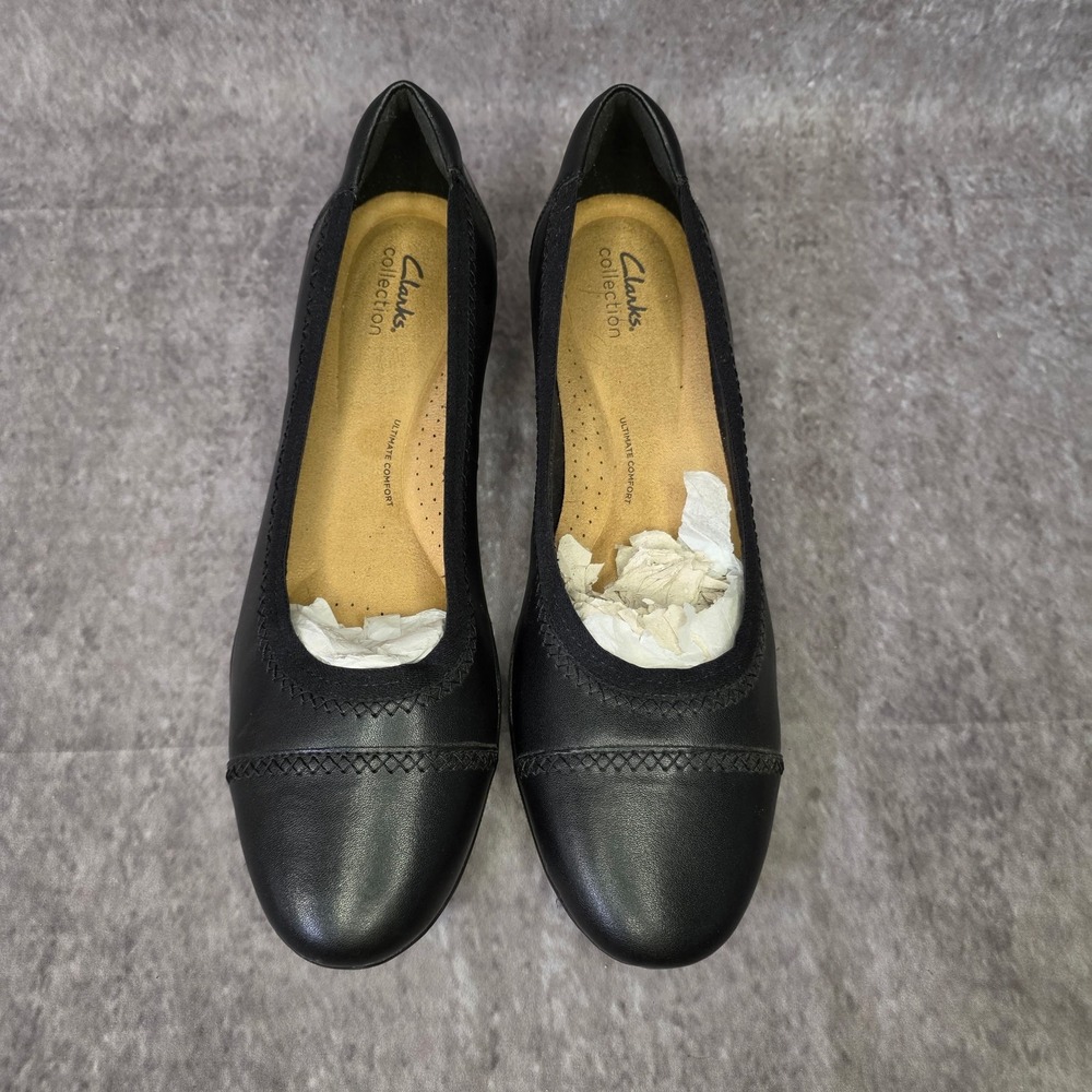 Clarks Collection Sara Bay Black Leather Flats Womens Size 12 Round Toe Comfort